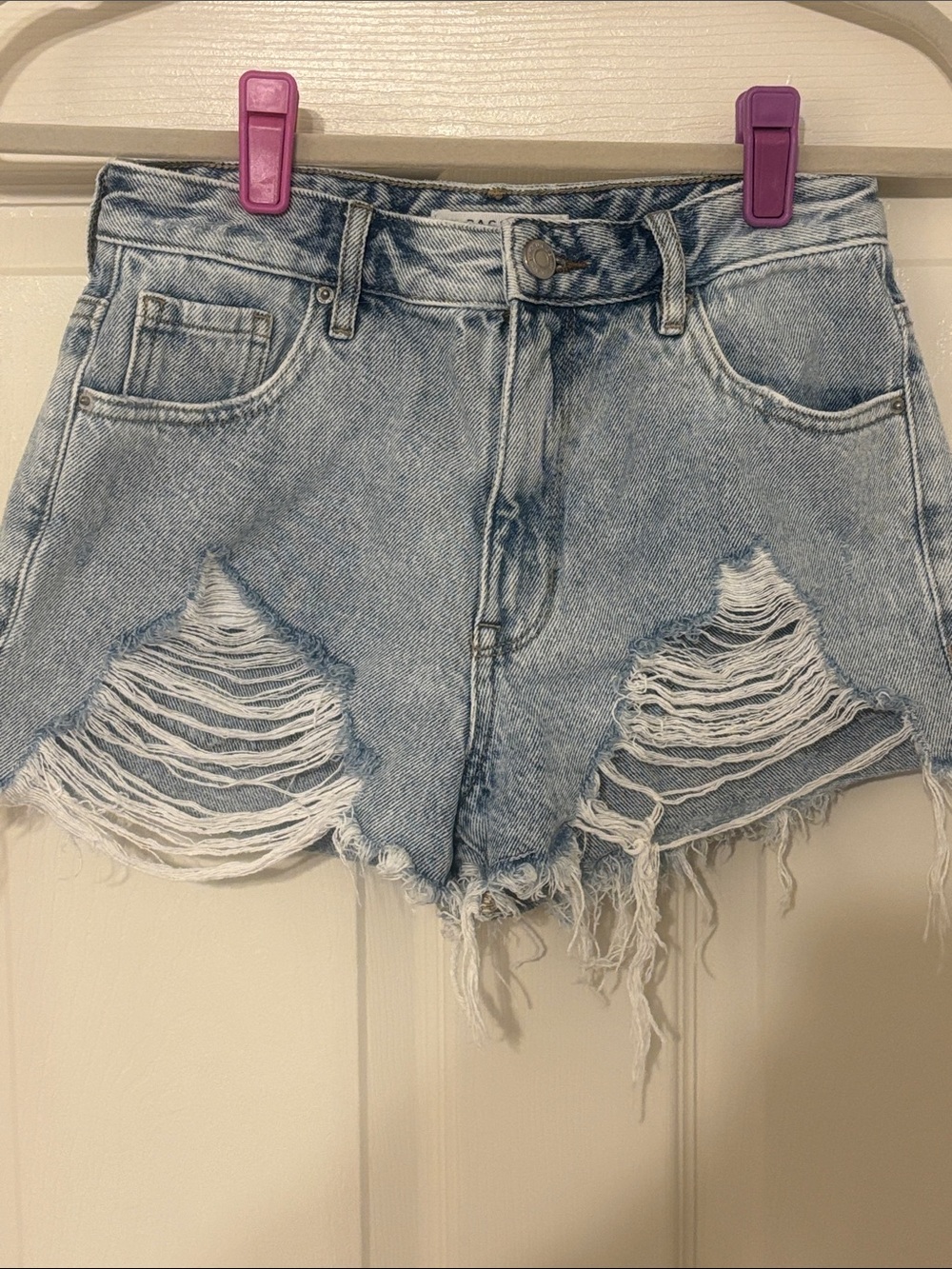 PacSun Light Blue High Rise Festival Distressed Denim Shorts 25